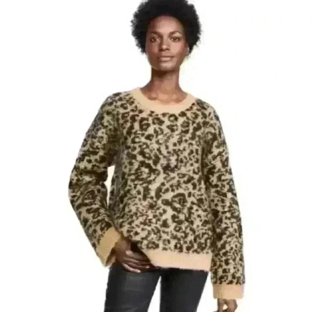 Madewell Pullover Crew Neck Leopard-Print Sweater - Picture 2 of 8